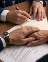 Firma de acuerdo acompañado por el abogado